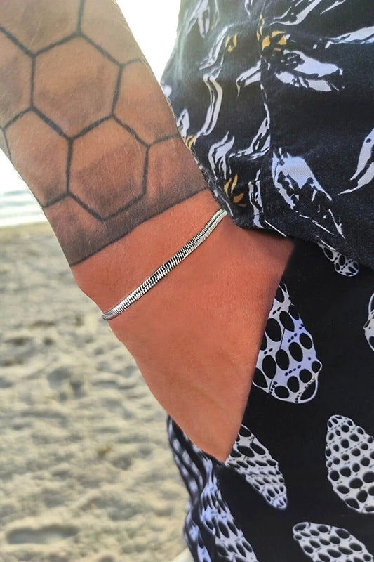Unisex Tarnish Free Flat Italian Chain Silver Steel Bracelet