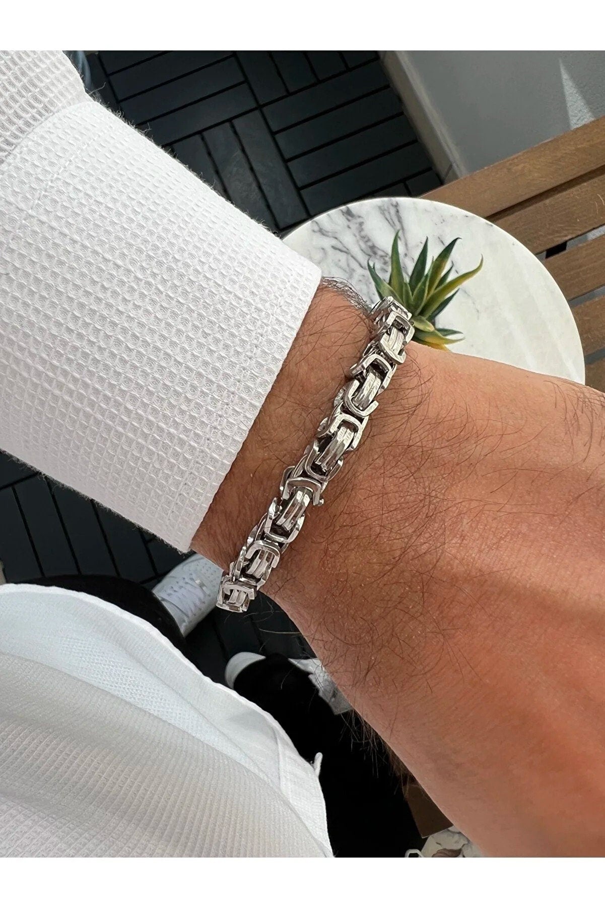 Men's Silver Plated Thick Model Bracelet
