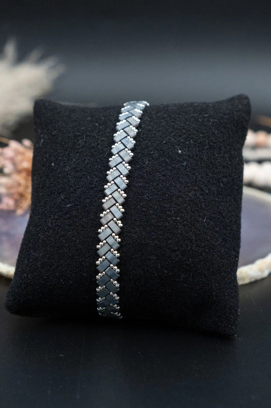 Handmade Miyuki Bracelet: Gray-Blue Gemstone Unisex Jewelry