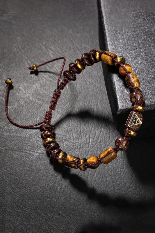 Tiger Eye Hematite Macrame Bracelet: Braided Natural Stone Jewelry