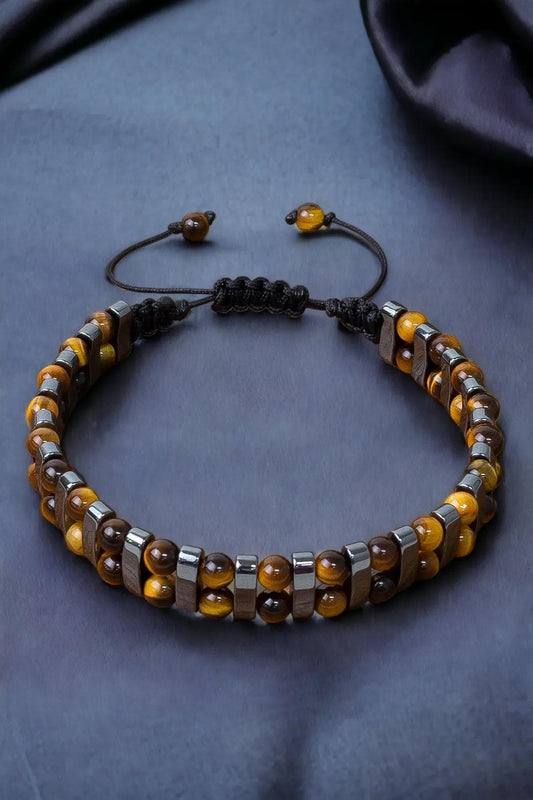 Handmade Tiger's Eye and Hematite Bracelet: Grounded Elegance