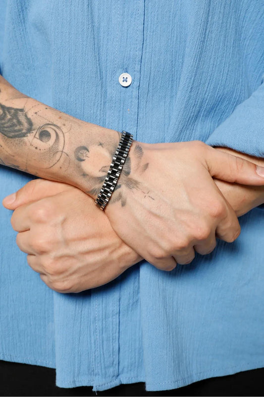 Timeless Sophistication: Silver and Black Steel Men's Bracelet