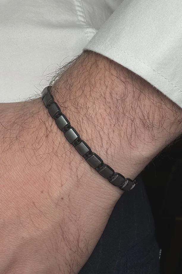 Men's Matte Black Hematite Bracelet – Minimalist Magnetic Stone Wristwear, Adjustable Cord, Energy Boost Jewelry