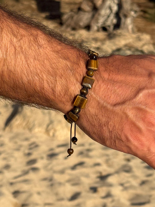 Tiger Eye Natural Stone Adjustable Handcrafted Bracelet