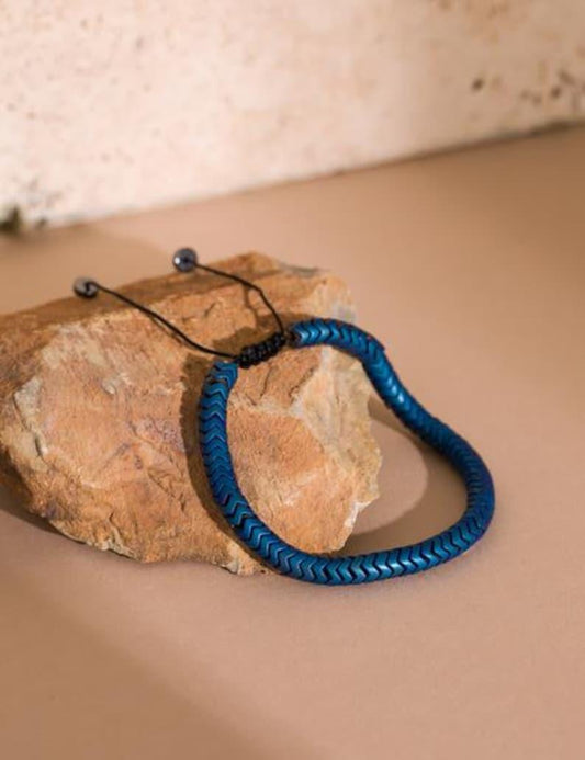 Handmade Matte Blue Hematite Bracelet - Adjustable Gemstone Jewelry