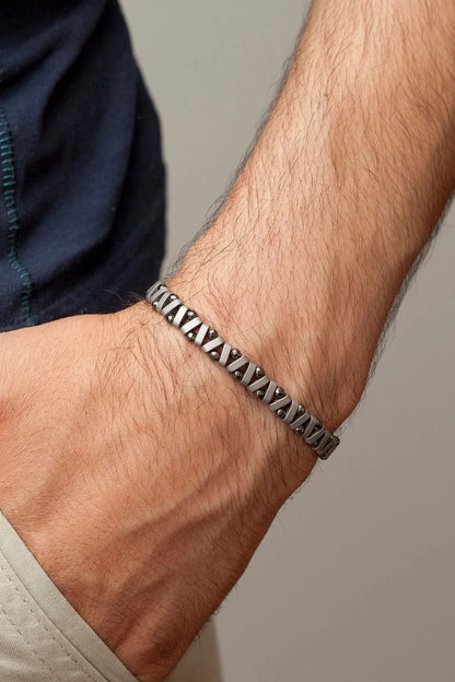 Handcrafted Zigzag Hematite Bracelet for Men - Unique Magnetic Healing Jewelry, Matte Silver, Best Anniversary Gift, Men's accessories