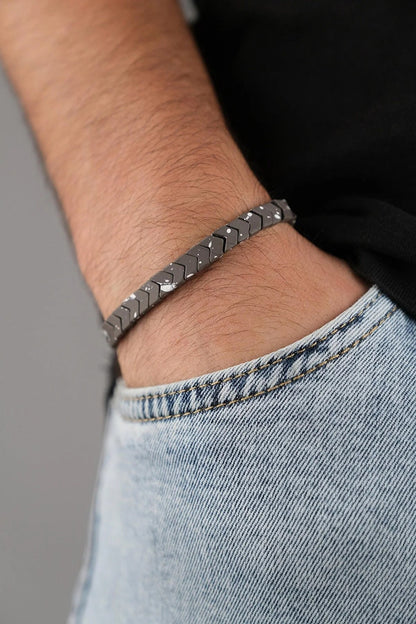 Handcrafted Men Hematite Stone Bracelet, Minimalist Design Bracelet, Positive Energy  Healing Jewelry