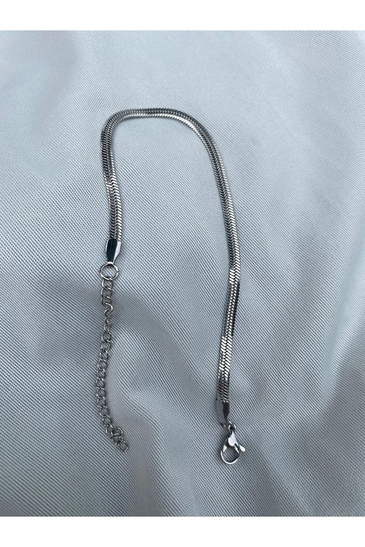 Unisex Tarnish Free Flat Italian Chain Silver Steel Bracelet