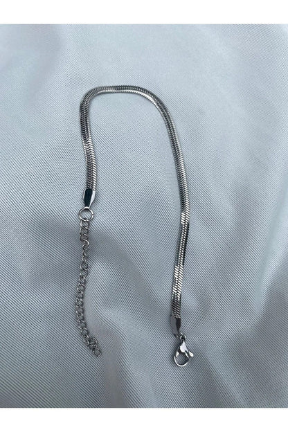 Unisex Tarnish Free Flat Italian Chain Silver Steel Bracelet