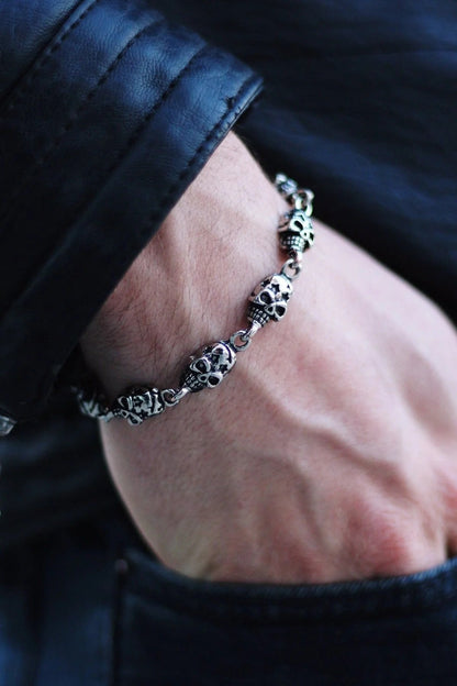 Men’s Bracelet,Skull Gothic Design,Silver Color