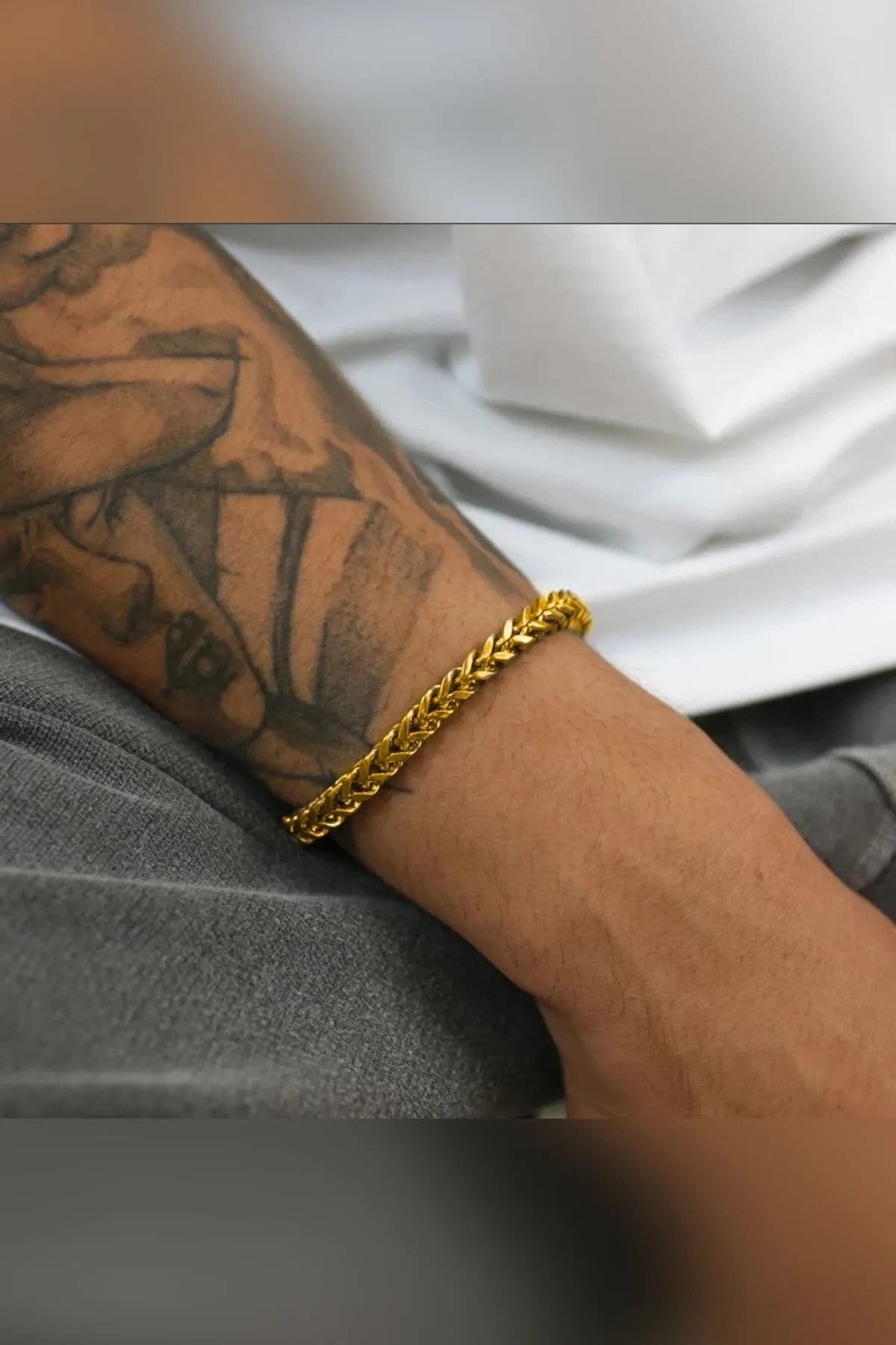 Handcrafted Man Bracelet Foxtail Anti Tarnish Gold Plated Steel Bracelet