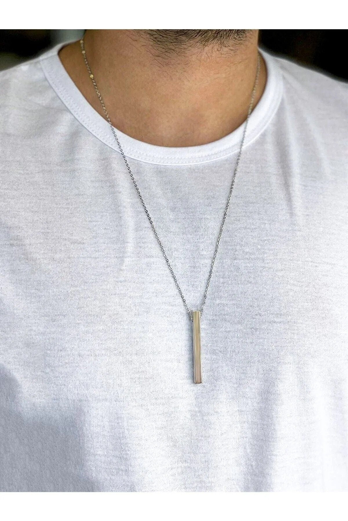 Men's Rectangular Silver necklace