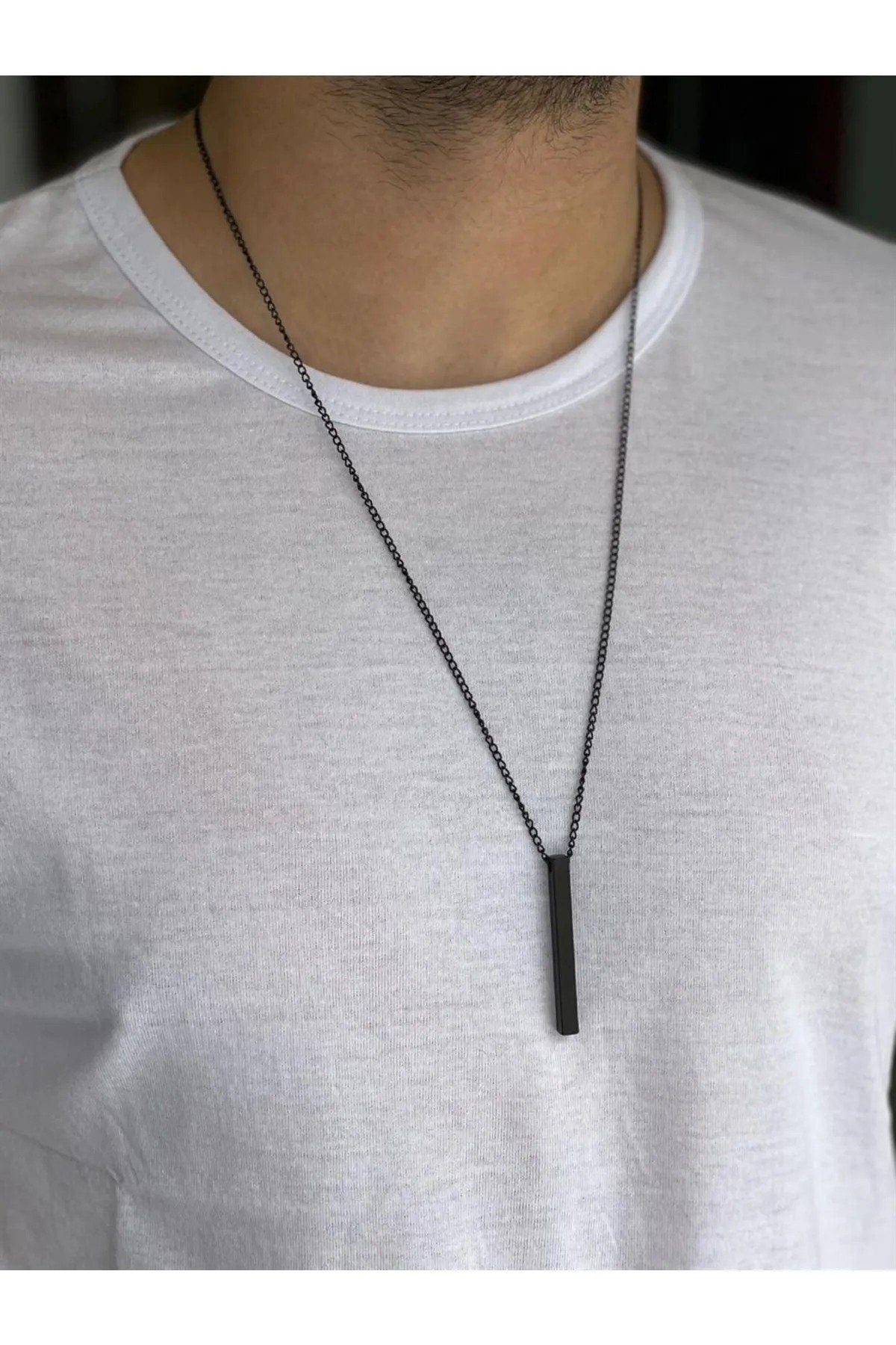 Men's Rectangular Black Necklace