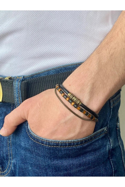 Special Design Handcrafted Multiple Genuine Leather Men Bracelet