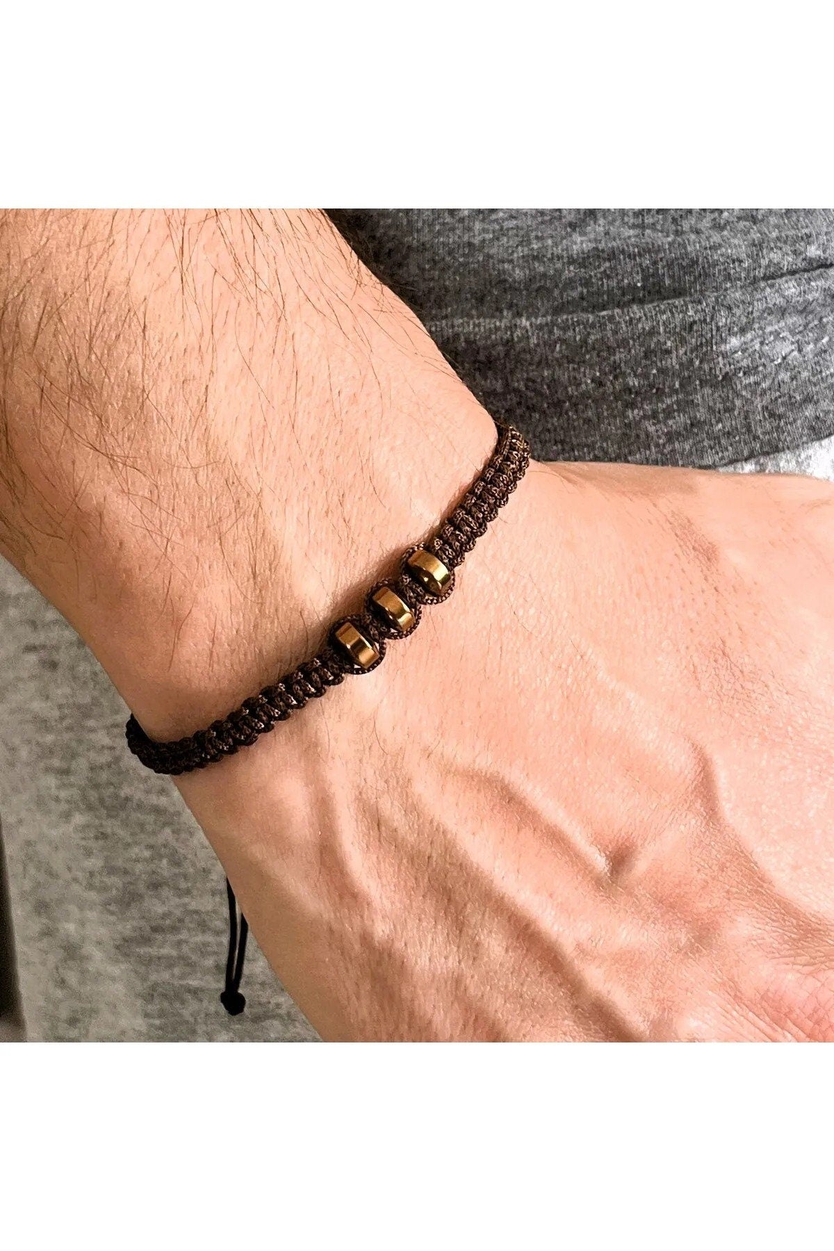 Handcrafted Unisex Macrame Braided Natural Copper Color Hematite Stone Bracelet Gift Bracelet