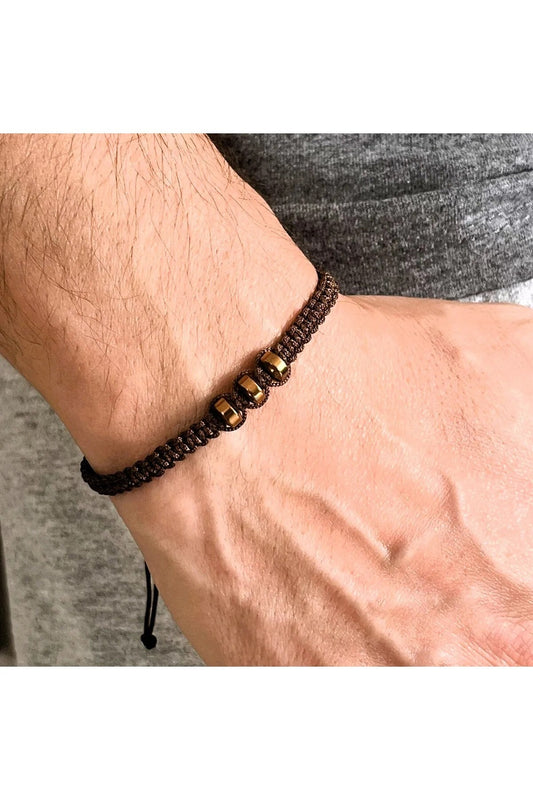 Handcrafted Unisex Macrame Braided Natural Copper Color Hematite Stone Bracelet Gift Bracelet