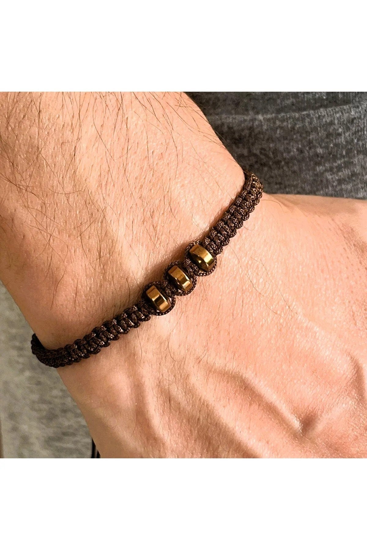 Handcrafted Unisex Macrame Braided Natural Copper Color Hematite Stone Bracelet Gift Bracelet