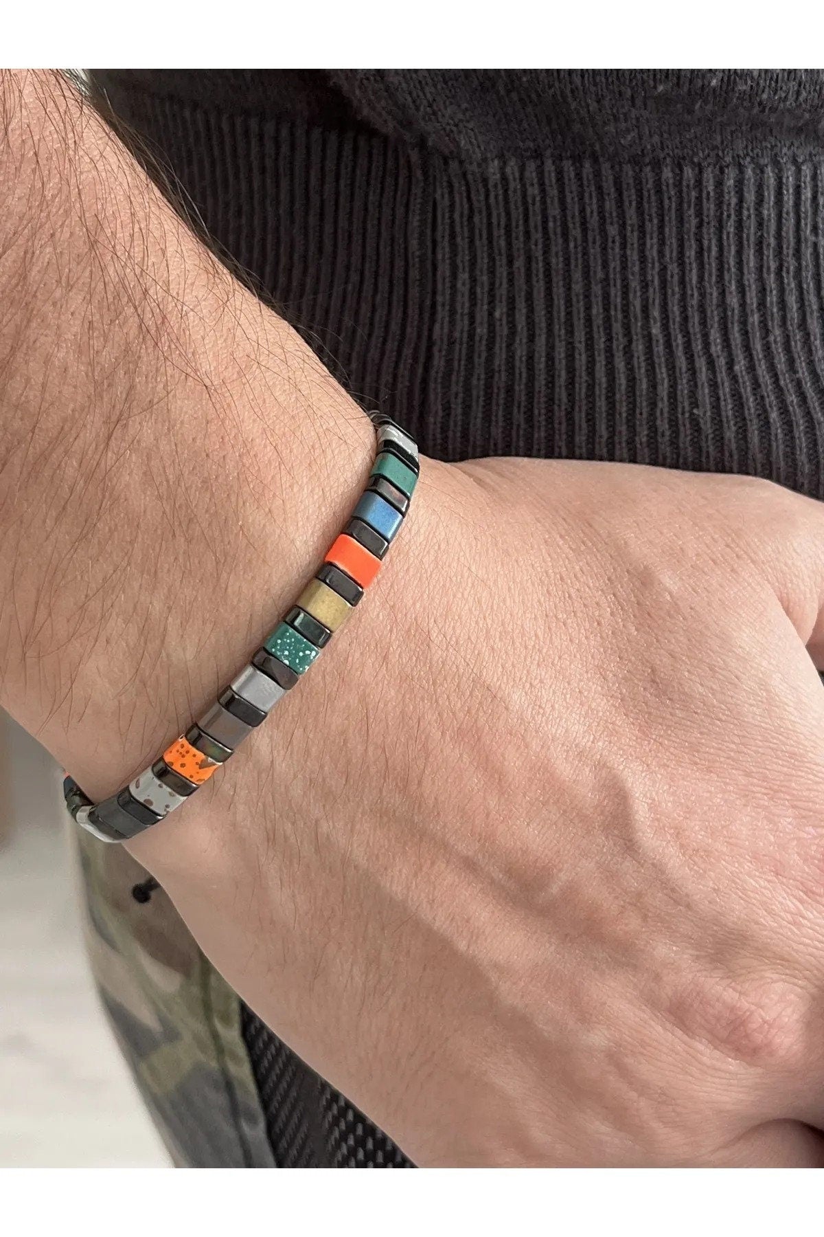 Handcrafted Multicolor Unisex Hematite Natural Stone Bracelet - Gift Bracelet