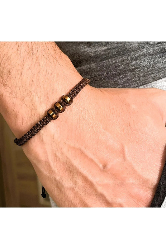 Handcrafted Unisex Macrame Braided Natural Copper Color Hematite Stone Bracelet Gift Bracelet
