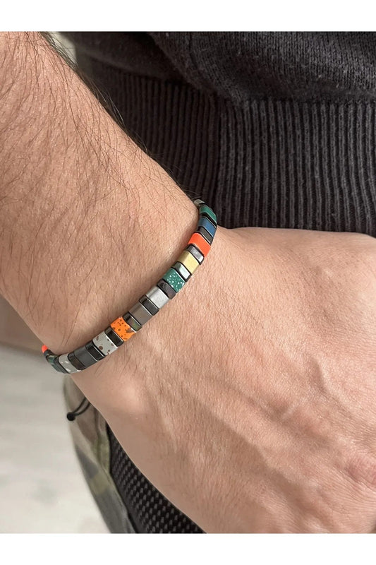 Handcrafted Multicolor Unisex Hematite Natural Stone Bracelet - Gift Bracelet