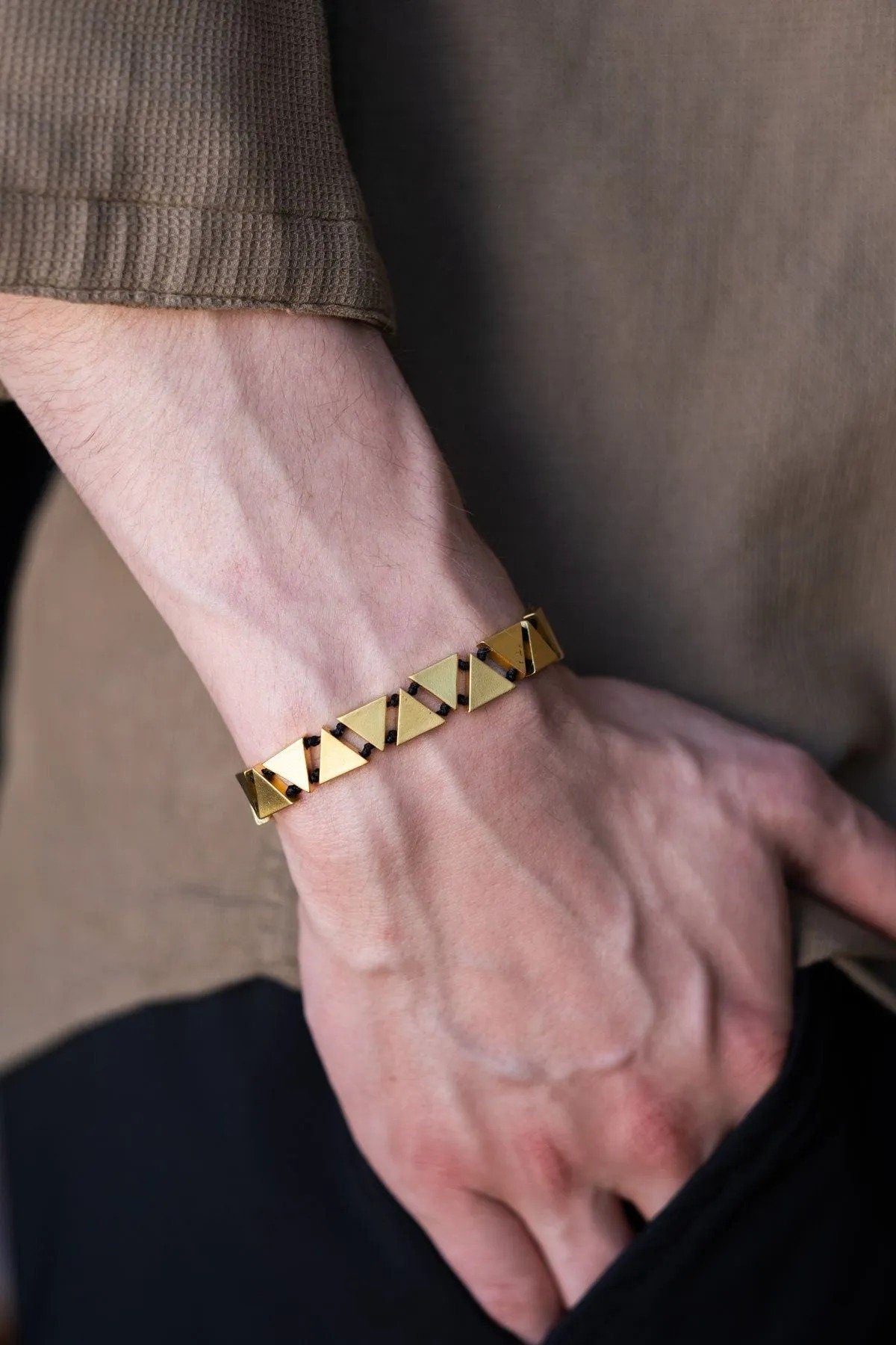 Handcrafted Triangle Bracelet: Gold Plated Bronze Geometric Jewelry