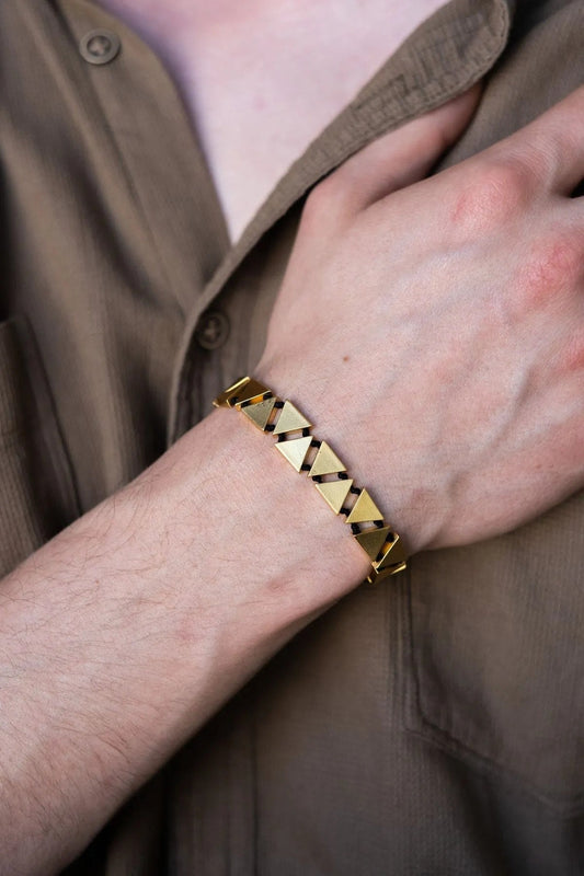 Handcrafted Triangle Bracelet: Gold Plated Bronze Geometric Jewelry