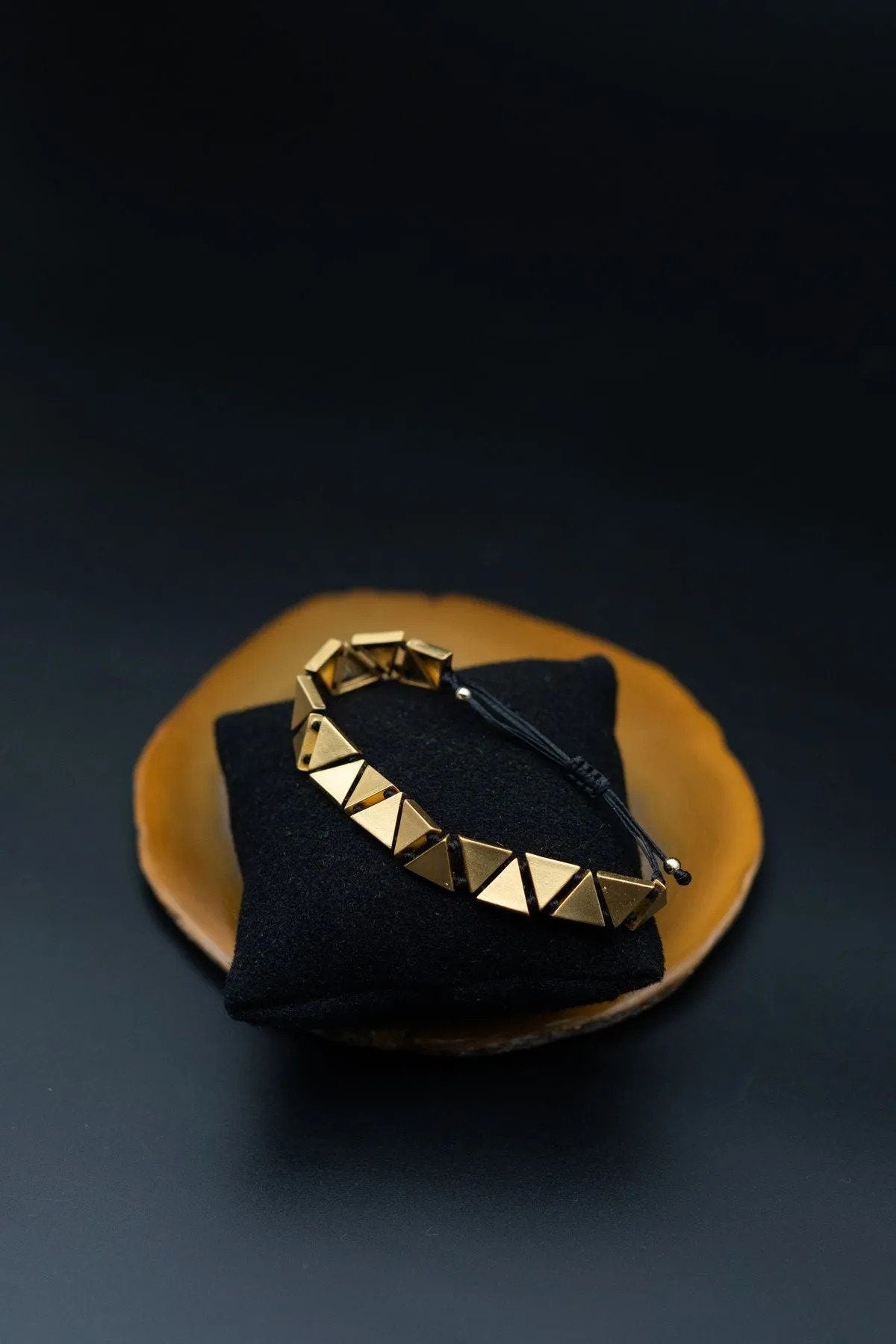 Handcrafted Triangle Bracelet: Gold Plated Bronze Geometric Jewelry