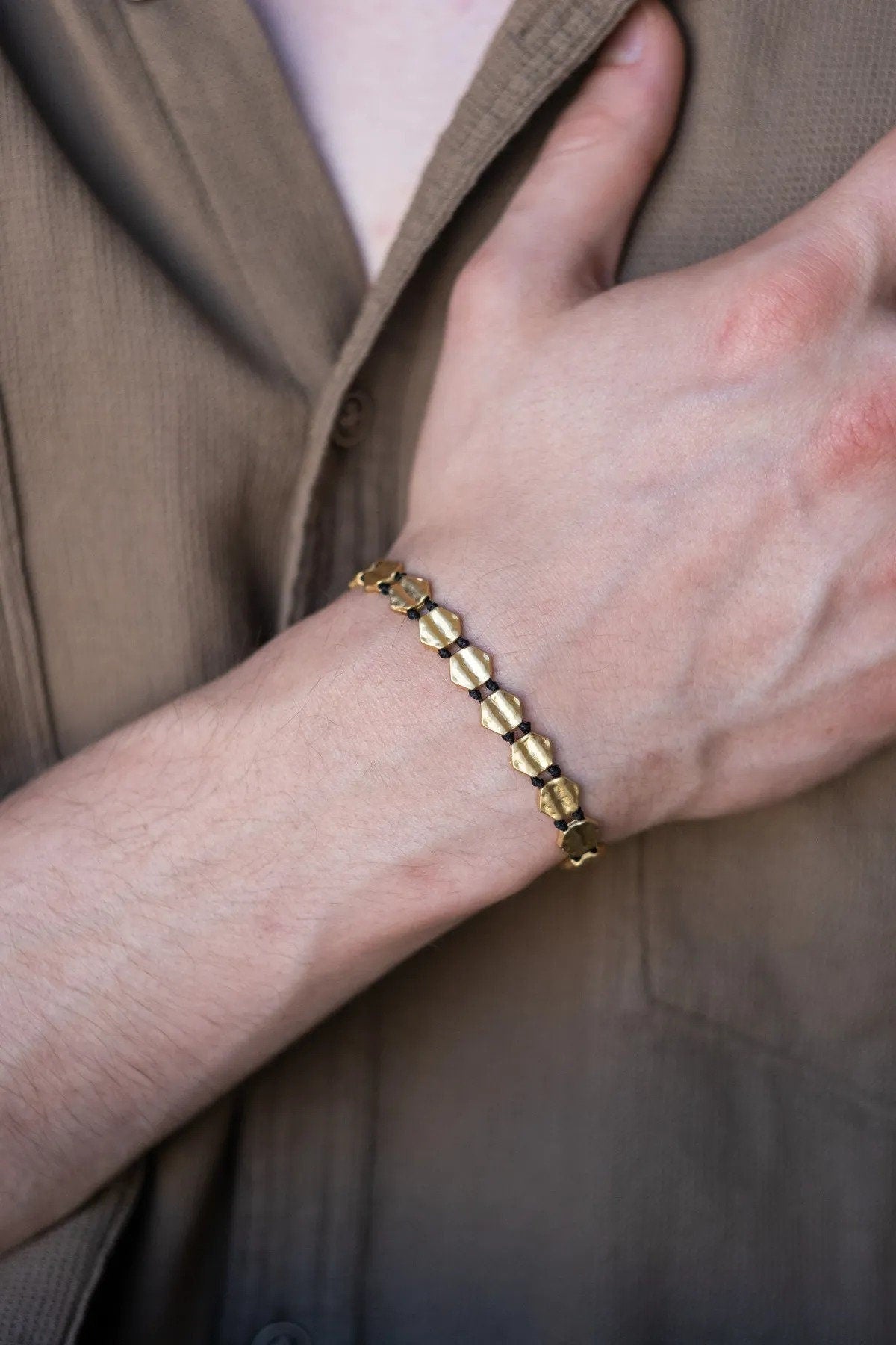 Hexagonal Gold Plated Bronze Bracelet - Unisex Design