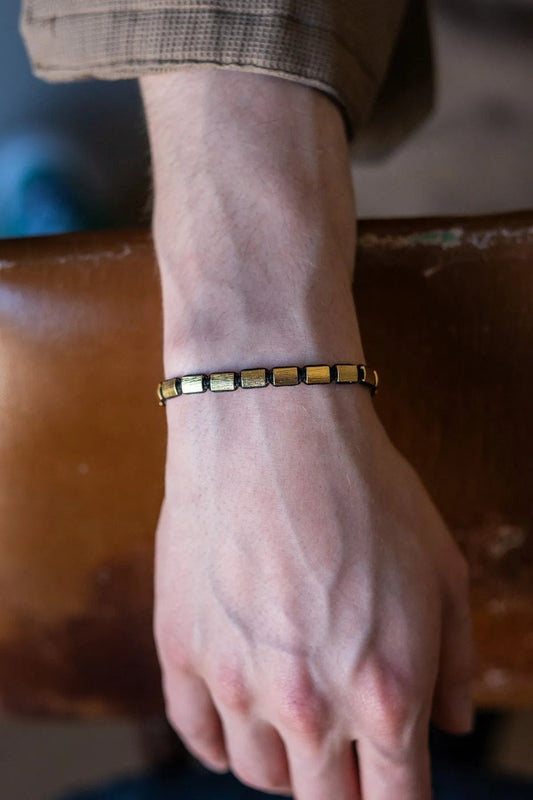 Gold Plated Bronze Oblong Bracelet - Unisex Design
