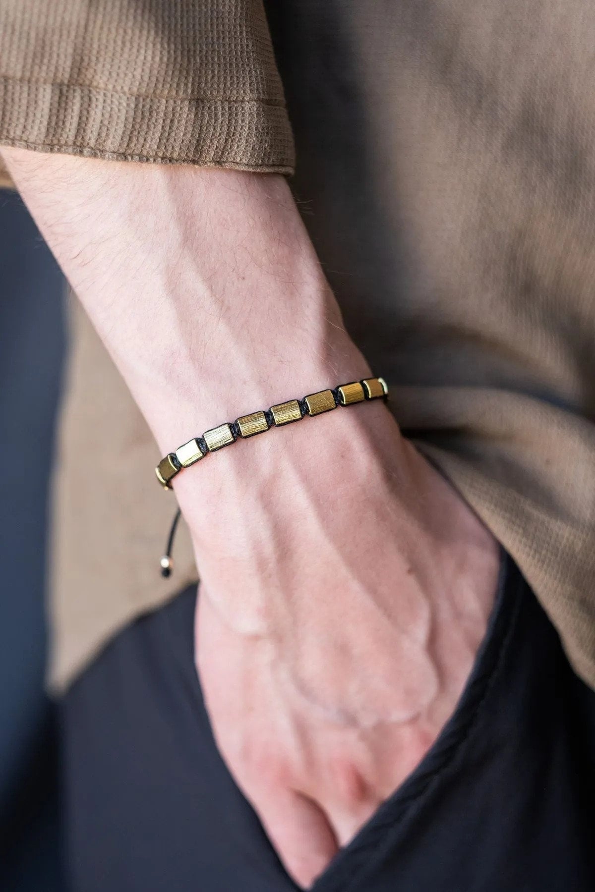 Gold Plated Bronze Oblong Bracelet - Unisex Design