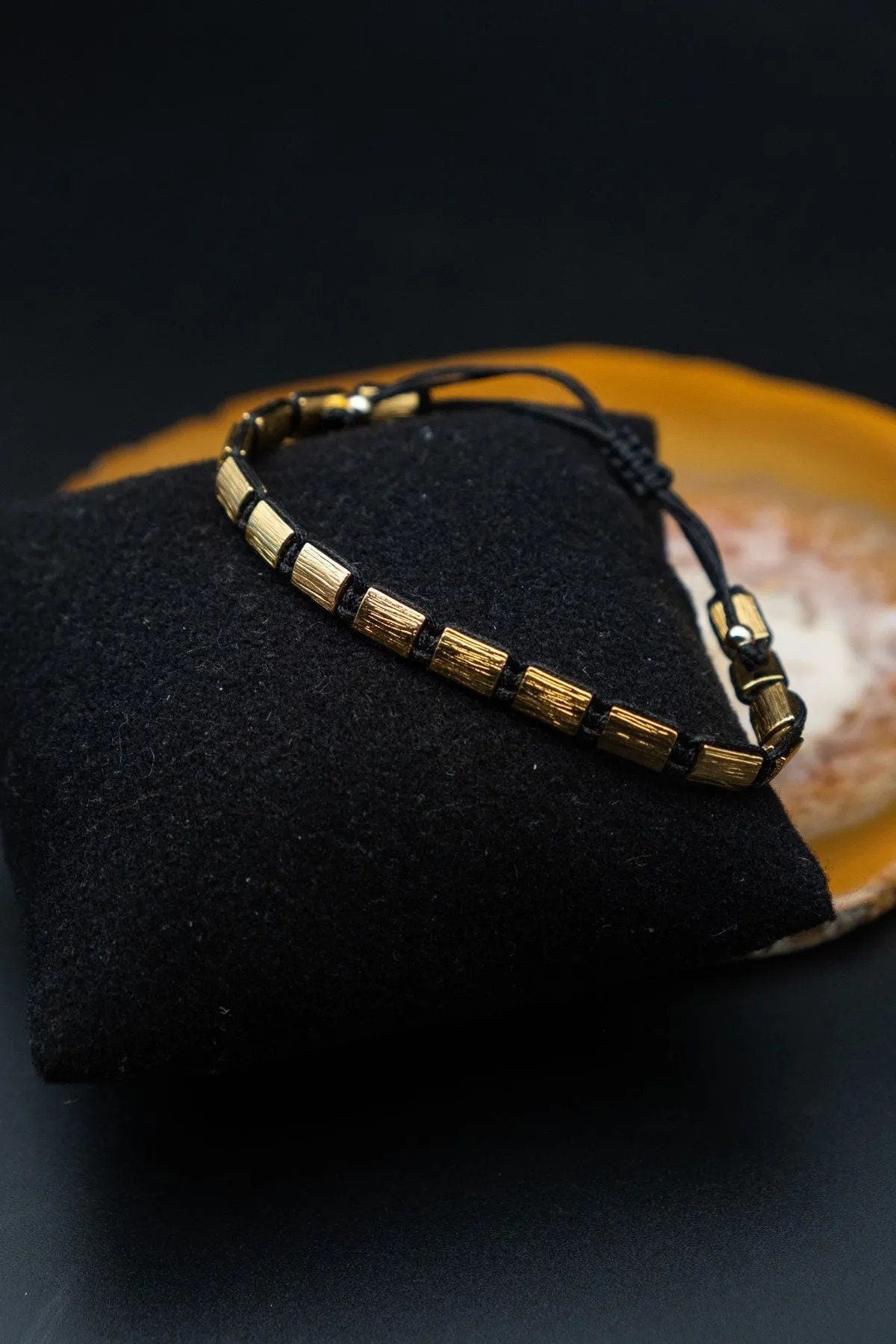 Gold Plated Bronze Oblong Bracelet - Unisex Design