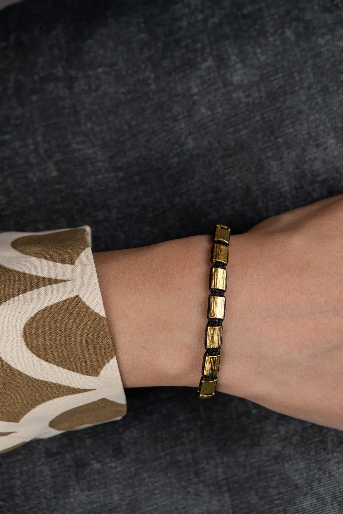 Gold Plated Bronze Oblong Bracelet - Unisex Design