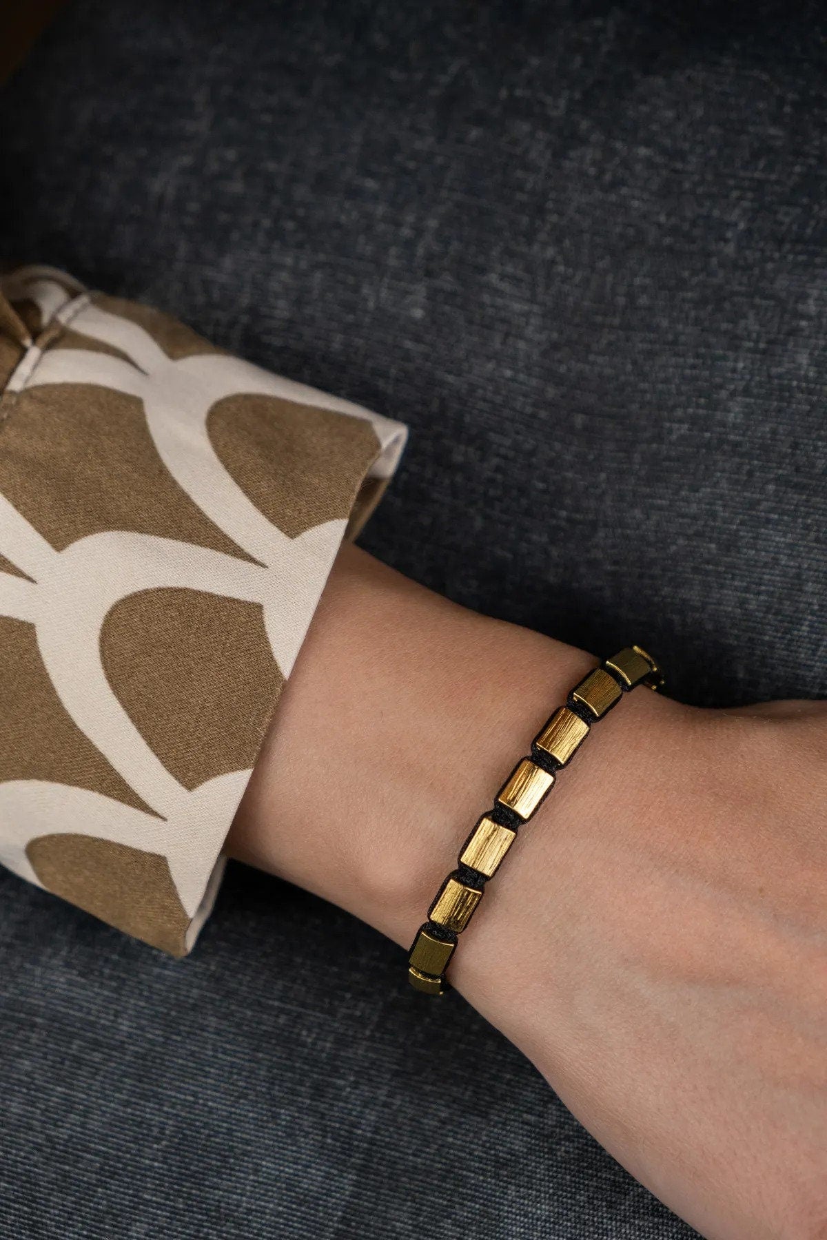Gold Plated Bronze Oblong Bracelet - Unisex Design