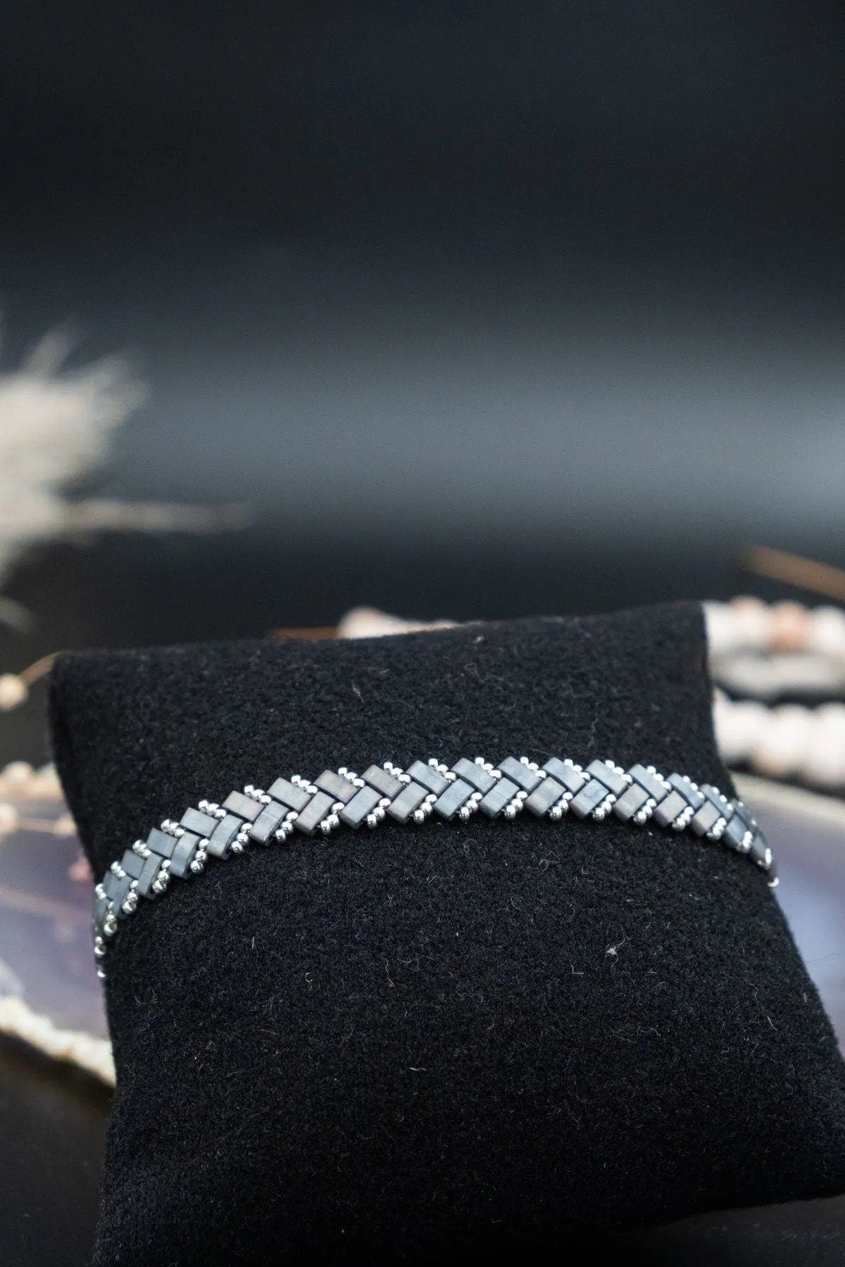 Handmade Miyuki Bracelet: Gray-Blue Gemstone Unisex Jewelry