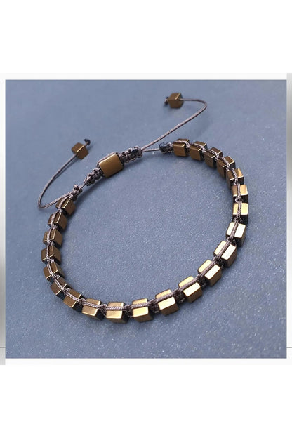 Handmade Hematite Natural Stone Macrame Bracelet - Copper Color Cube Model, Stylish and Modern Best Gift For Everyone