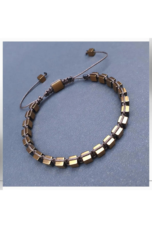Handmade Hematite Natural Stone Macrame Bracelet - Copper Color Cube Model, Stylish and Modern Best Gift For Everyone