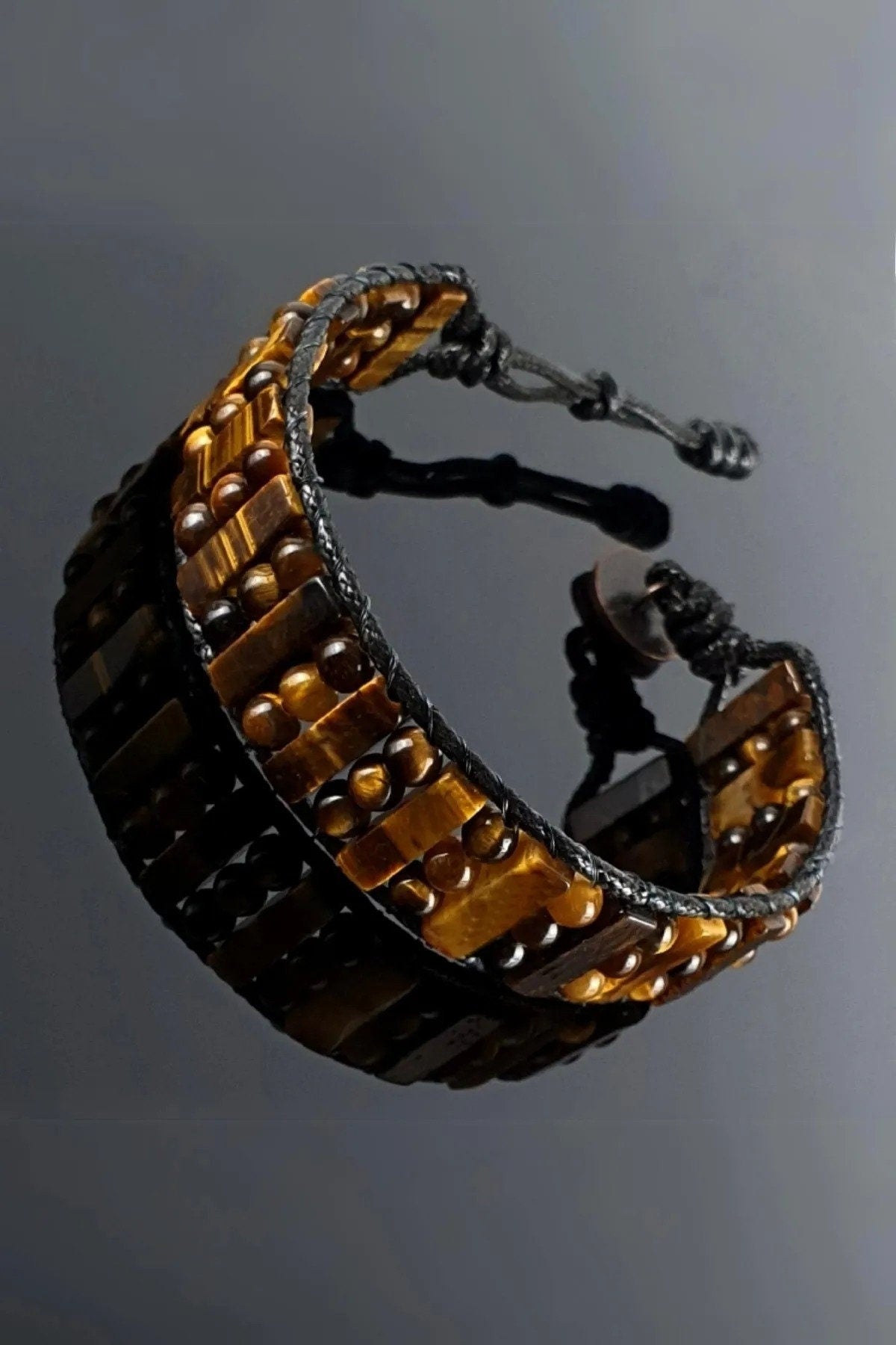 Tiger Eye Natural Stone, Leather Adjustable Handcrafted Bracelet