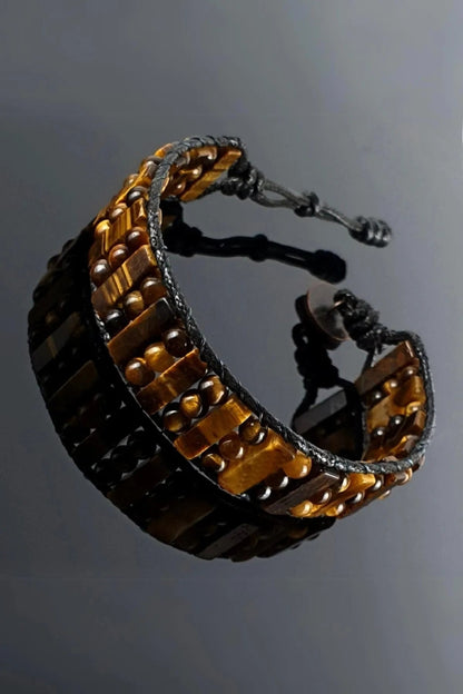 Tiger Eye Natural Stone, Leather Adjustable Handcrafted Bracelet
