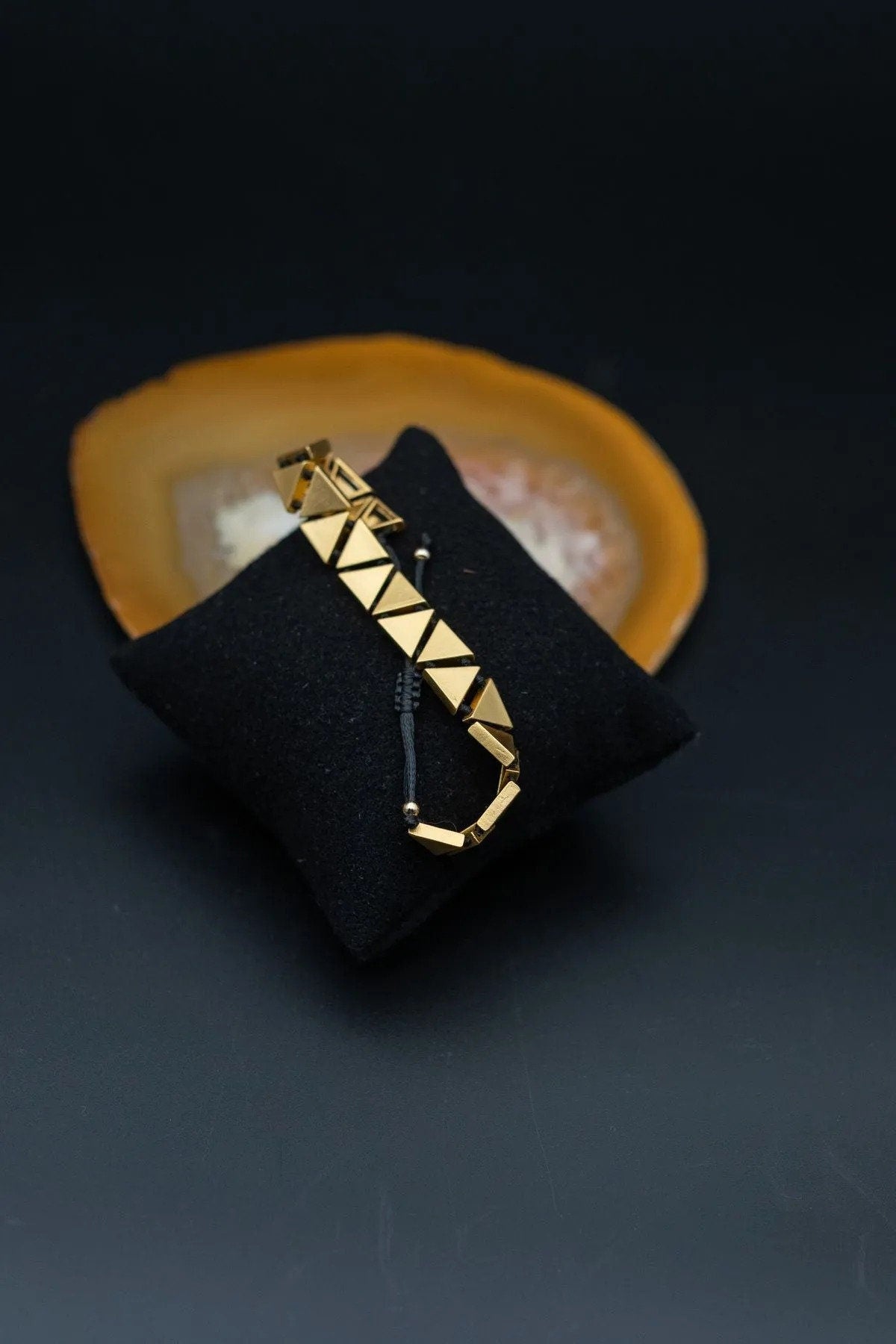 Handcrafted Triangle Bracelet: Gold Plated Bronze Geometric Jewelry