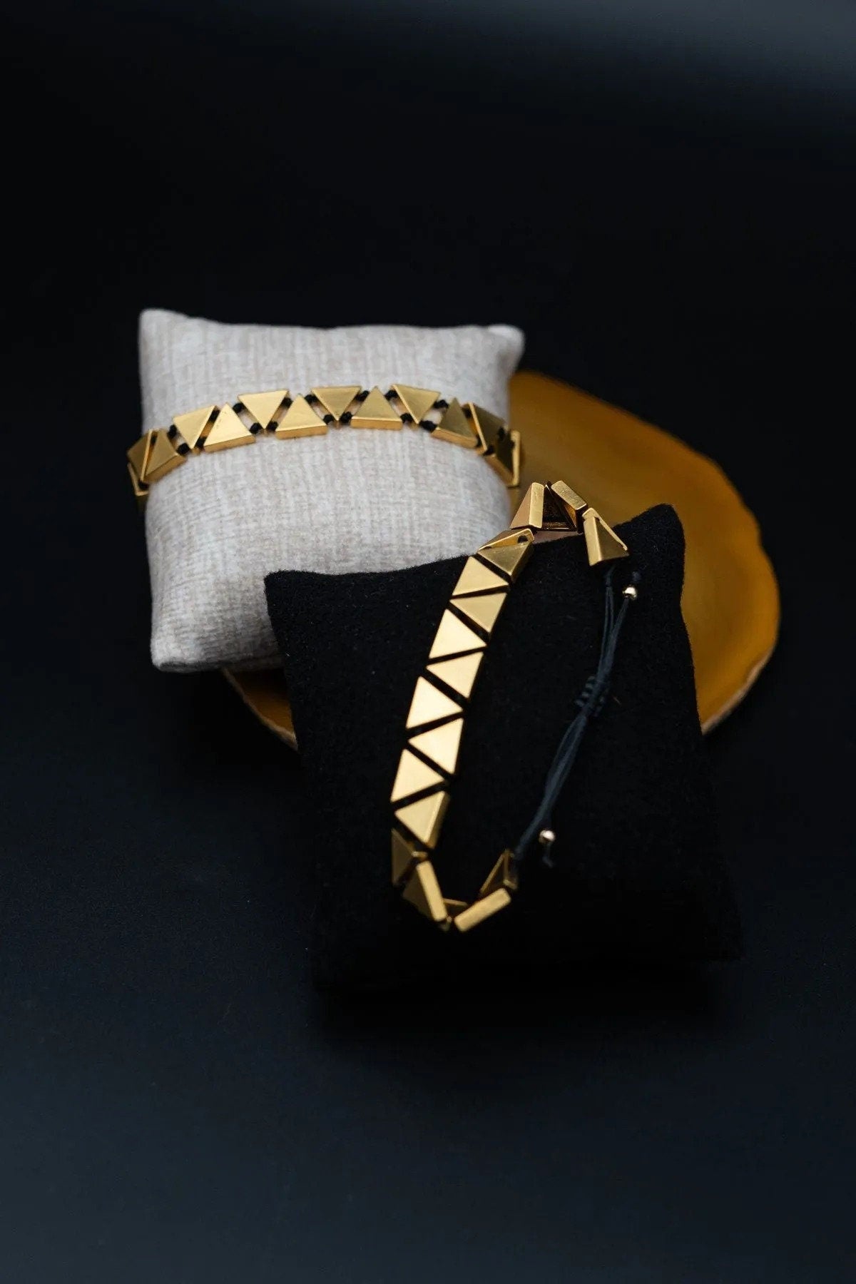 Handcrafted Triangle Bracelet: Gold Plated Bronze Geometric Jewelry