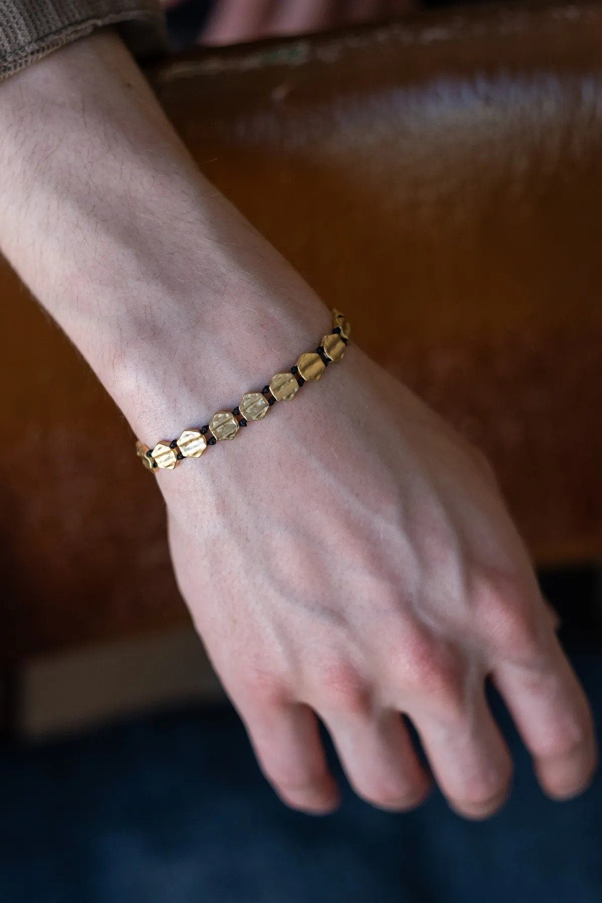 Hexagonal Gold Plated Bronze Bracelet - Unisex Design