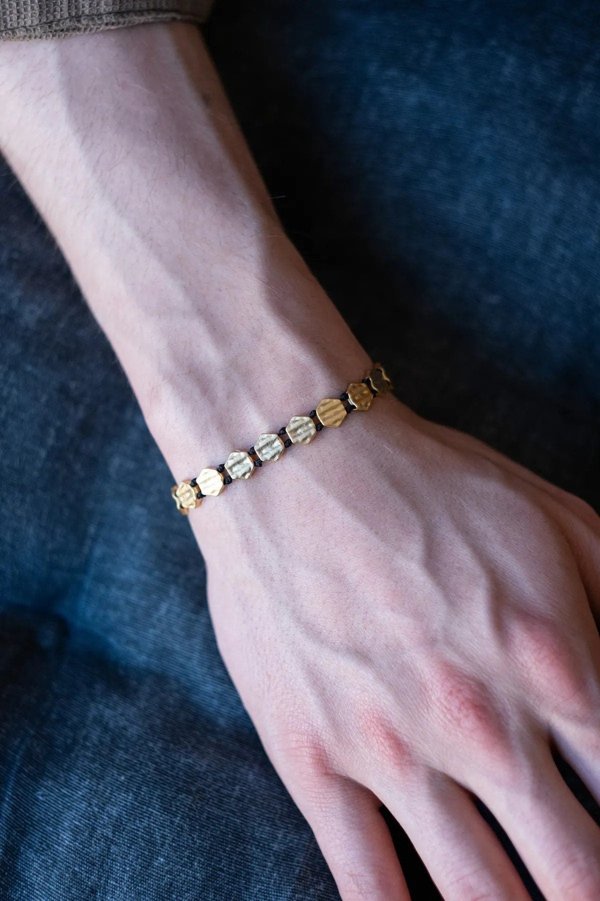 Hexagonal Gold Plated Bronze Bracelet - Unisex Design