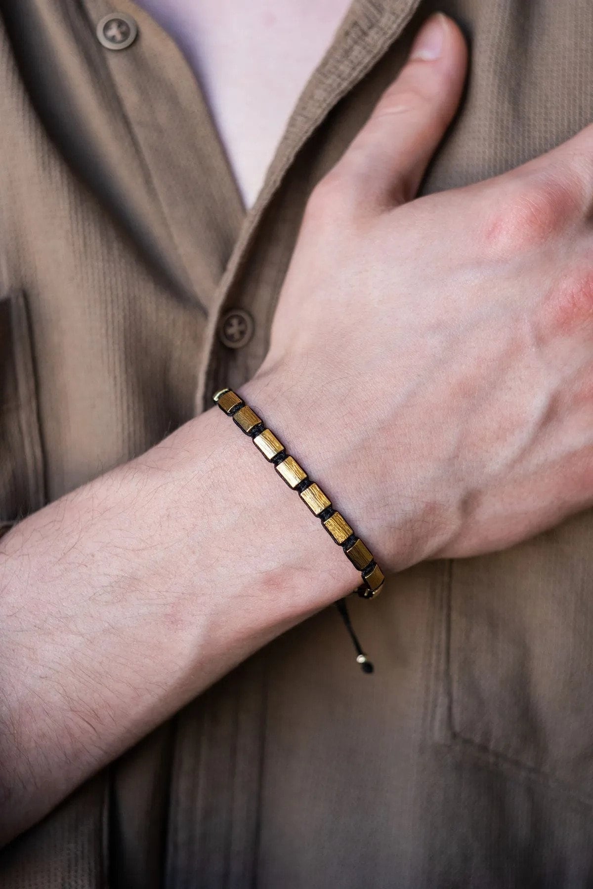 Gold Plated Bronze Oblong Bracelet - Unisex Design