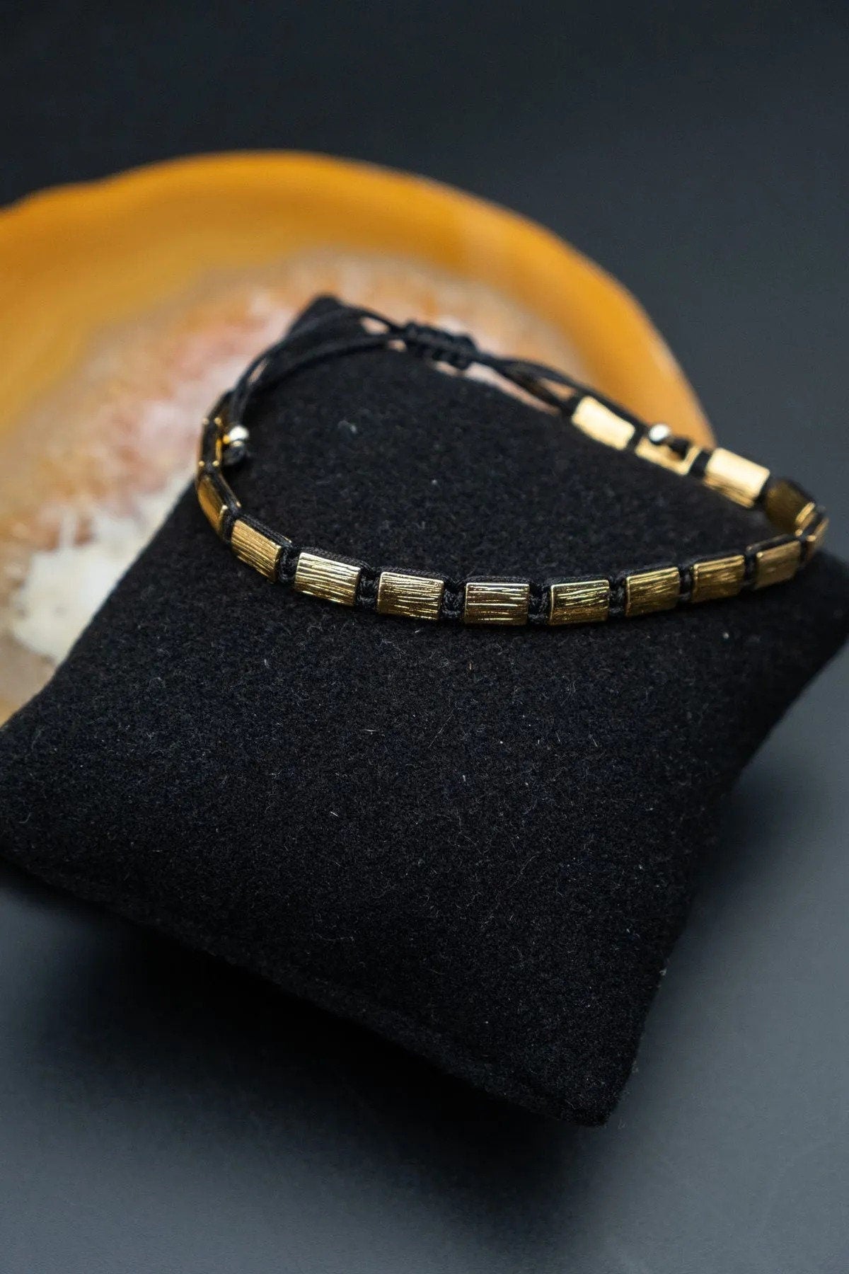 Gold Plated Bronze Oblong Bracelet - Unisex Design