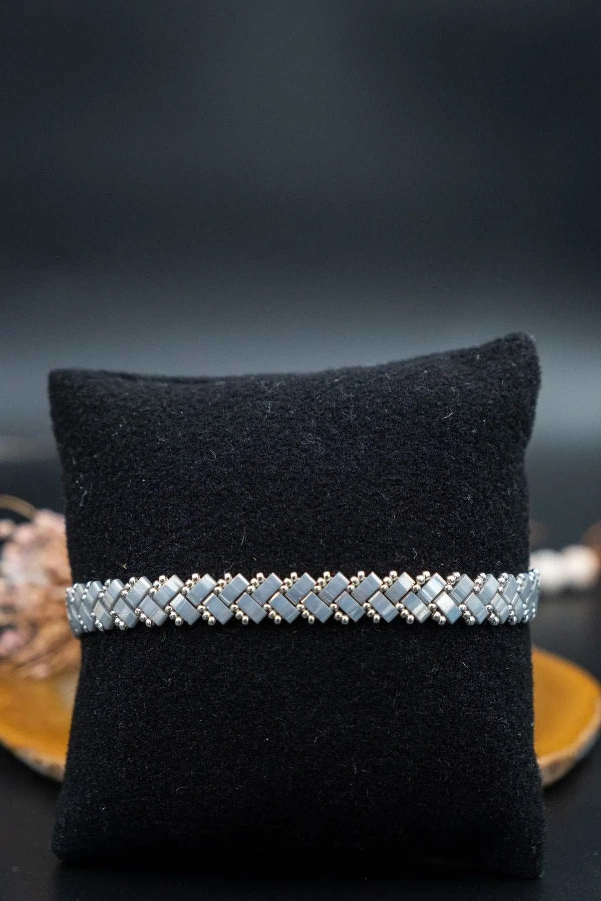 Handmade Miyuki Bracelet: Gray-Blue Gemstone Unisex Jewelry