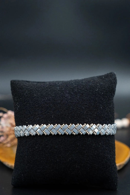 Handmade Miyuki Bracelet: Gray-Blue Gemstone Unisex Jewelry