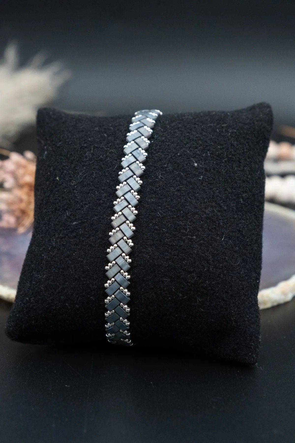 Handmade Miyuki Bracelet: Gray-Blue Gemstone Unisex Jewelry