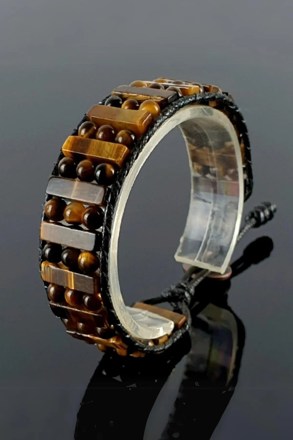 Tiger Eye Natural Stone, Leather Adjustable Handcrafted Bracelet