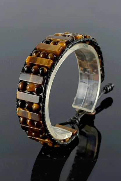 Tiger Eye Natural Stone, Leather Adjustable Handcrafted Bracelet