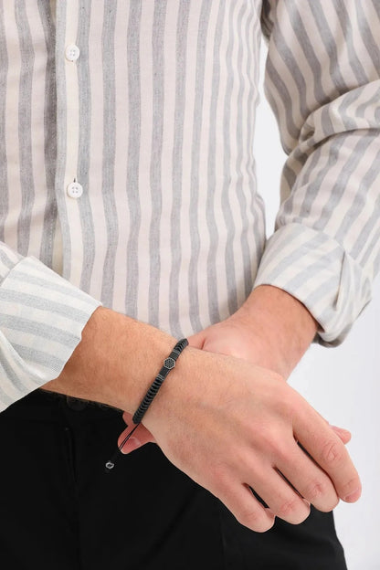 Men's Silver Bracelet 925 Adjustable Zircon Engraved Hematite Natural Stone Handcrafted Bracelet